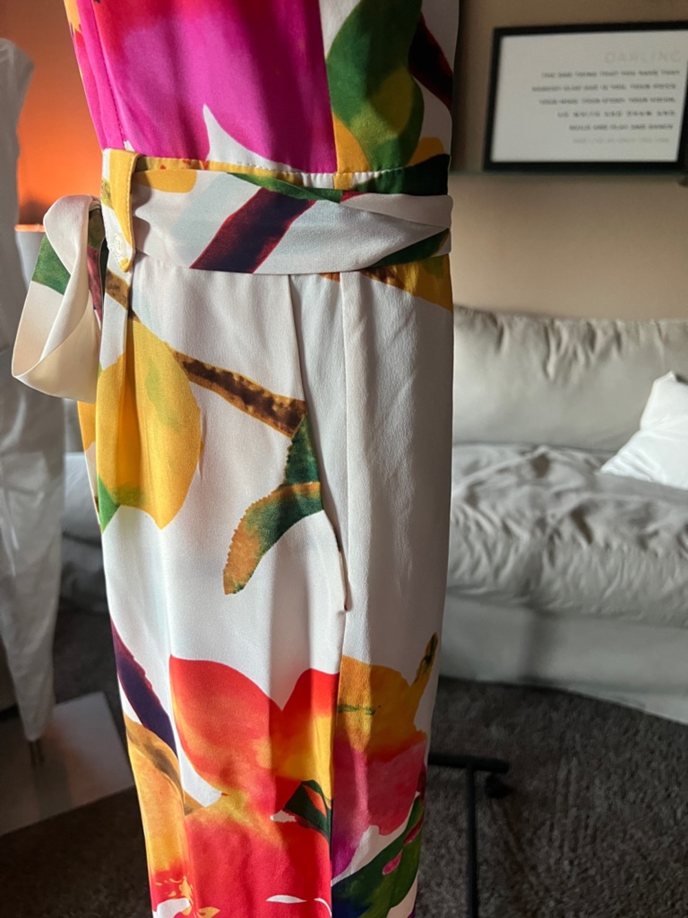 Yumi Kim Silk White Floral Wide-Leg Jumpsuit with Pink, Red & Yellow Print - Picture 5 of 8